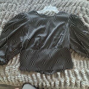 Express Black & White Polka Dot Blouse with Open Back-Size L